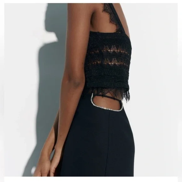 Zara Rhinestone Mini Skirt - Size XS - Black - Picture 2 of 9